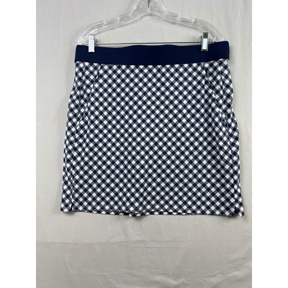 BelynKey Golf Skort Women Large Navy White Gingham Performance Pockets Athletic
